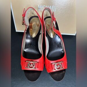 Michael Kors Red Open-Toe sling back wedge